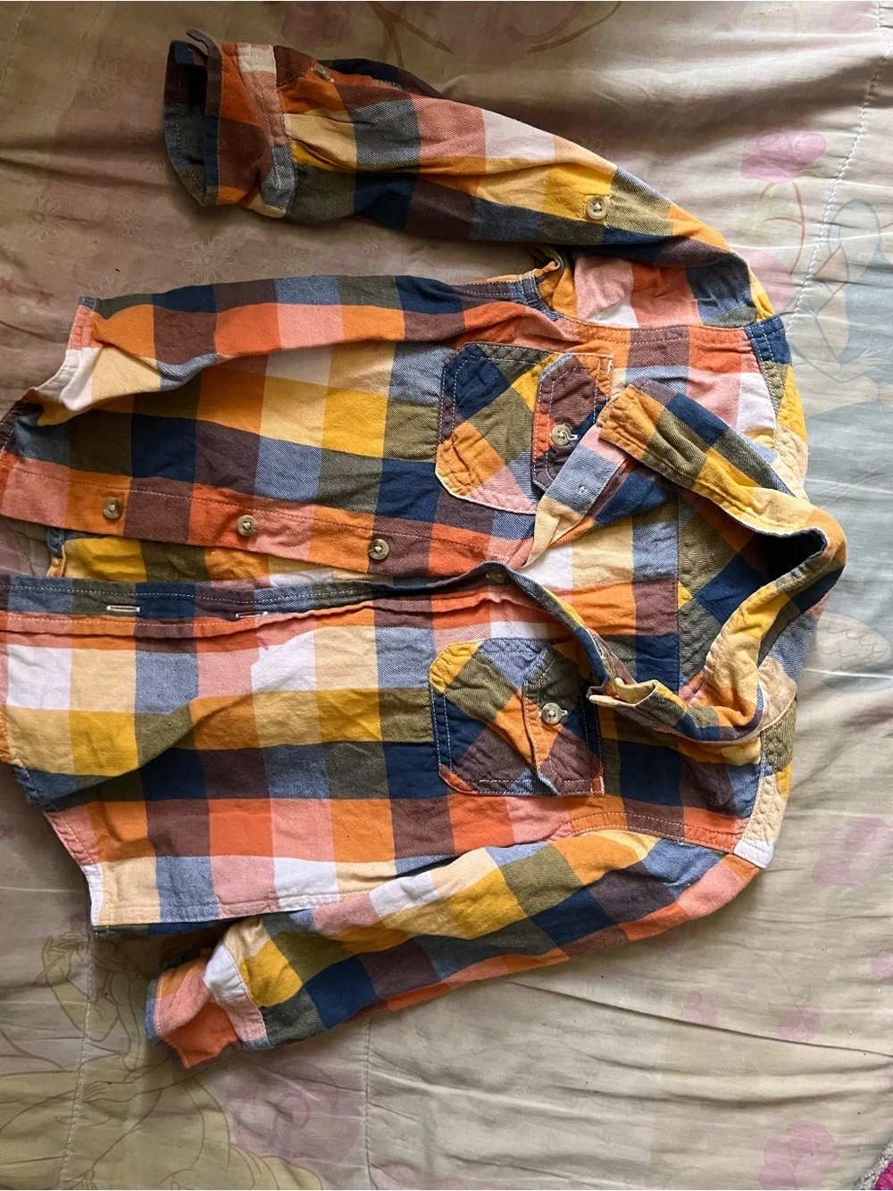 Old Navy Boys Orange Yellow Blue Plaid Button-Down Shirt